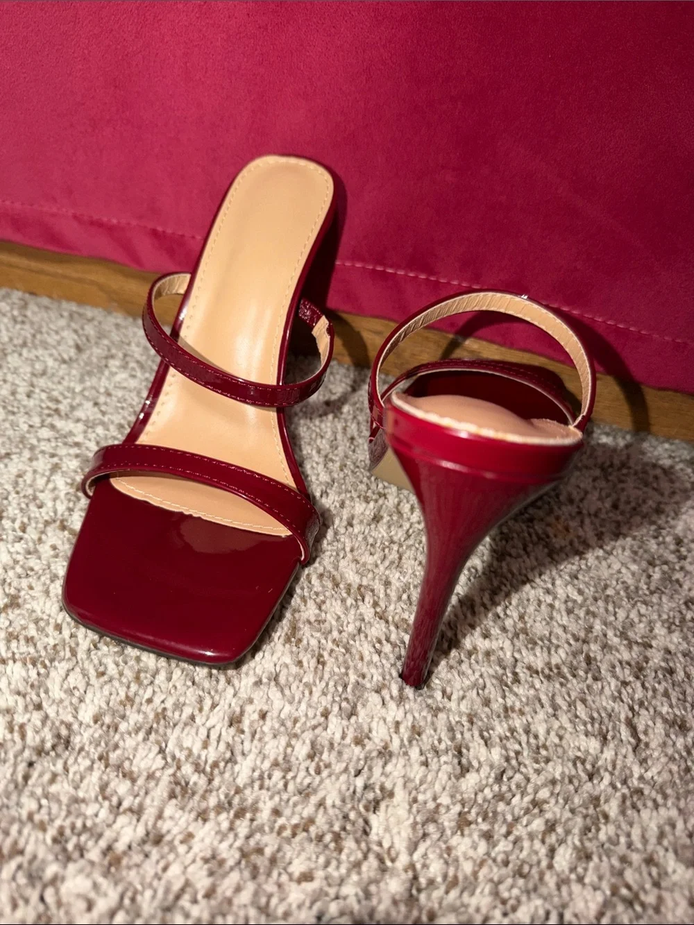 Amazon Burgundy Patent Strappy High Heel Square toe